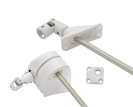 Sortie de caisson pour volet roulant. Cardan articulé pour manivelle qui ressort par une tige pour treuil